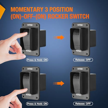 Nilight RV Electric Stabilizer Jack Switch Power Rocker Switches Extend Retract ON Off ON Momentary Waterproof with Harness for Trailer Boat Truck Linear Actuator - color: Momentary EXT RET Switch