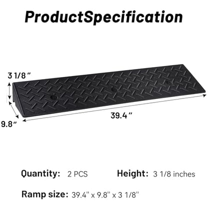 TNMT 2 Pack Curb Ramps for Driveway, 3 1/8" Height Rise Rubber Threshold Ramp for Wheelchair 3300 lbs Capacity, Shed Ramps for Riding Mower, Garage Ramp for Motorcycle, Loading Dock - size: 3 1/8" Rise