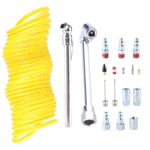 20Piece Professional Air Compressor Accessory Kits with Recoils Hose and Blow Guns for Inflation and Cleans Attachments