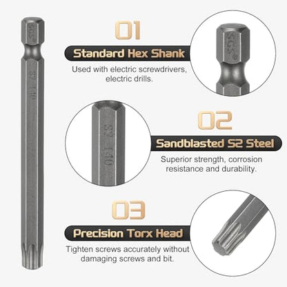 HARFINGTON 5pcs T40 Torx Head Screwdriver Bit 1/4" Hex Shank 3.2" (80mm) Long Magnetic No Hole Tip Tamper Proof 6 Point Star Screw Driver Drill Bits S2 Steel Industrial Power Screwdrivers - size: T40 x 3.15"(80mm)