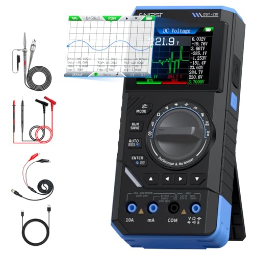 FNIRSI DST-210 Handheld Oscilloscope 10MHz Bandwidth, 19999 Counts, Digital Oscilloscope Multimeter DDS Generator 3IN1, 48MS/s Sampling Rate, AC/DC Voltage Current, Capacitor, Resistor, Diode Test - color: 10MHz 48MS/s Scope+Meter