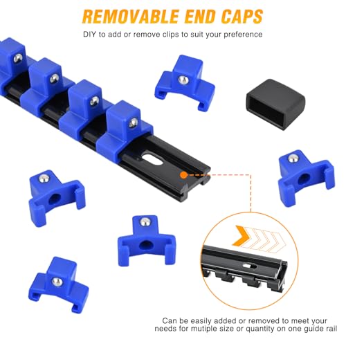 GOOACC Socket Organizer ABS Socket Holder 1/2 Inch Drive Socket Rail Holders Stores up 12 Clips x 1/2" Impact Sockets Organizers Rails for Tool Box Drawer, 1 Piece Blue - size: Clip Rail 1PC 1/2" Blue