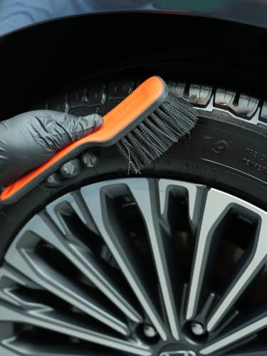 SPTA Tire Brush, Carpet Cleaning Brush, 2Pcs Wheel Brush, Carpet Cleaning Brush,Stiff Synthetic Bristles, Ergonomic Design Handle, Scrub Brush for Floor Mats,Car Wheel Hub Cleaning,Car Interior, Home - color: Tire Brush