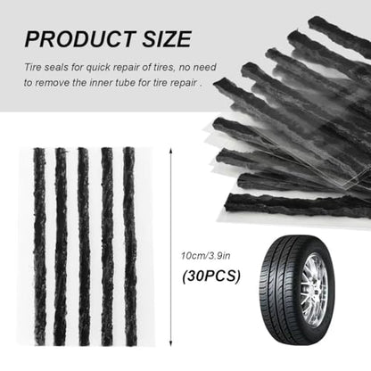 30 PCS Tire Repair Strings, 4" Heavy Duty Rubber Flat Tire Repair Sealing Strip Kit, Professional Tubeless Off-Road Tire Patch Plugs for Cars Bikes ATVs UTVs Wheelbarrows (Black) - color: Black