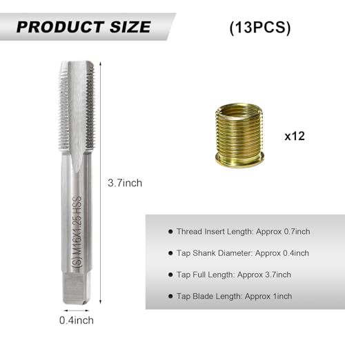13 PCS Spark Plug Thread Repair Kit, M14×1.25 Inserts and M16×1.25 Tap Spark Plug Rethreading Set, Stainless Steel Thread Repair Tool Kit - color: 13PCS