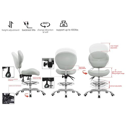Kaleurrier Office Drafting Chairs with Backs,Adjustable Height | Ergonomic,Heavy Duty,Tall Office Chairs for Art Studio Standing Desk Kitchen Garage Shop Massage Lab Dental Hair Salon Guitar - color: Grey