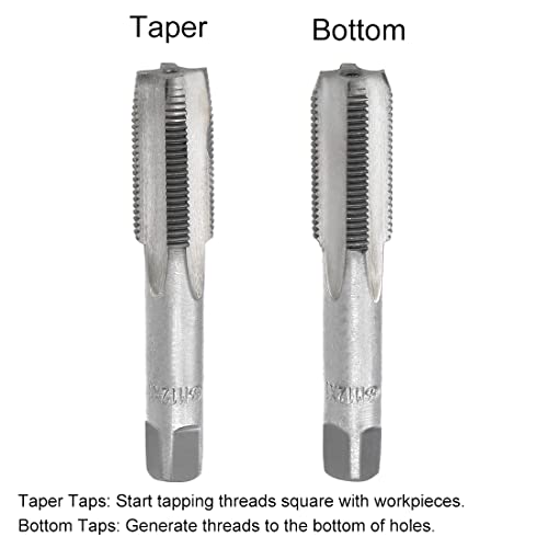uxcell Metric Hand Tap M12 Thread 1 Pitch 4 Straight Flutes H2 Alloy Tool Steel Bottom & Taper Screw Tap Set Tapping Tools for Repairing 1 Pair - size: M12 x 1