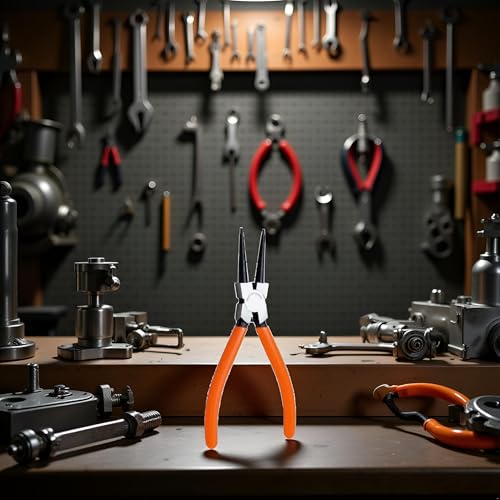 1 Pc Orange Heavy Duty 7" EXTRA Long External Straight Retaining Ring Clip Circlip Removal Plier Snap-Ring Pliers, Slip-Joint Pliers Side-Cutting Pliers Plier Sets Needle-Nose