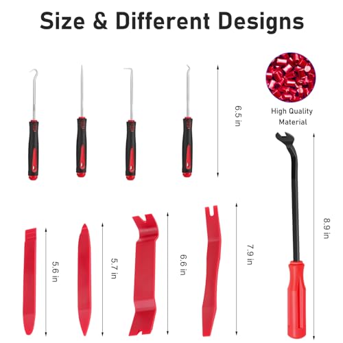 GLK Trim Removal Tool Pry Tool Kit | Door Panel Removal Tool, Fasteners Remover, Automotive Hook Set, 9pcs - color: Red