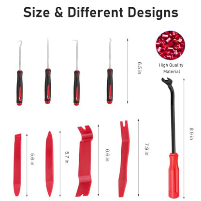 GLK Trim Removal Tool Pry Tool Kit | Door Panel Removal Tool, Fasteners Remover, Automotive Hook Set, 9pcs - color: Red