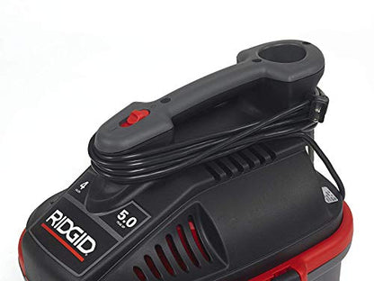 RIDGID 50313 Model 4000RV 4-Gallon Portable Wet and Dry Compact Vacuum Cleaner with 5.0 Peak-HP Motor, 4 gallon, Red