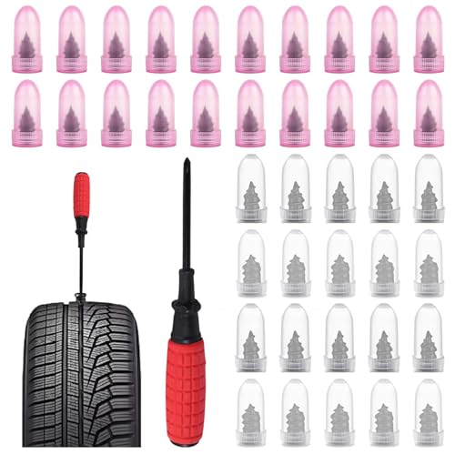 Tire Repair Rubber Nail Kit, 40 PCS Screw-In Tire Plugs with Installation Tool, 2 Sizes Rubber Tire Repair Screws for Tubeless Tires, Fast Emergency Flat Tire Repair for Car, Motorcycle, Bike & Truck