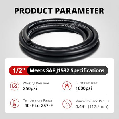EVIL ENERGY 1/2" Transmission Oil Cooler Hose 10FT 250PSI SAE J1532 - size: 1/2 10FT