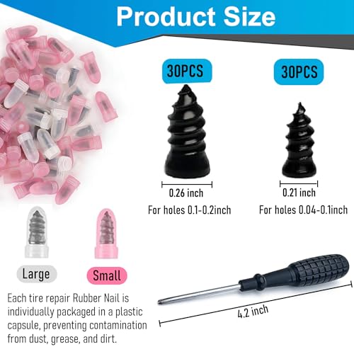 60 Pcs Tire Repair Rubber Nail, Tire Repair Rubber Nail Kit with Tire Glue,Tire Repair Screws are Suitable for Quickly Repairing Punctures in Car, Motorcycle, and SUV Tires - style: Tire Repair Rubber Nail+ Tire Glue