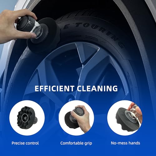 Tire Shine Applicator with 2 Heavier-Duty Detachable Foam Applicator Pads for Car Cleaning and Fine Polishing Reusable Tire Dressing Applicator for Car Truck SUV Motorcycle - style: Thickened Sponge