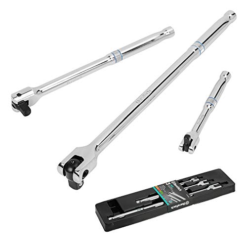 DURATECH 3-Piece Breaker Bar Set with 180° Rotatable Head | 1/4", 3/8", 1/2" Drive, 6", 10”, 15" Length, Premium Chrome Alloy Made, Automotive Repair - color: Silver