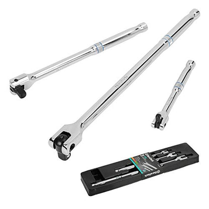 DURATECH 3-Piece Breaker Bar Set with 180° Rotatable Head | 1/4", 3/8", 1/2" Drive, 6", 10”, 15" Length, Premium Chrome Alloy Made, Automotive Repair - color: Silver