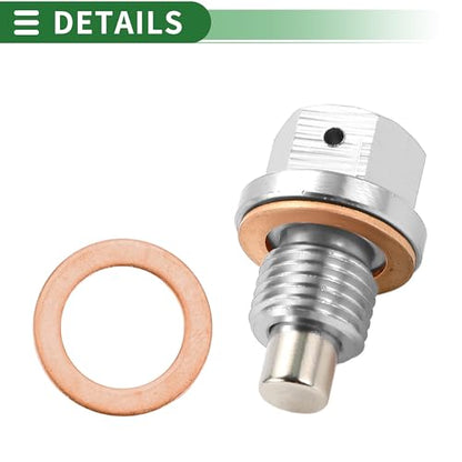 Motoforti Universal Oil Pan Screw Oil Drain Plug Sump Drain Nut Bolt, M12x1.5, Aluminium Alloy, Silver Tone, 1 Set - size: M12x1.5