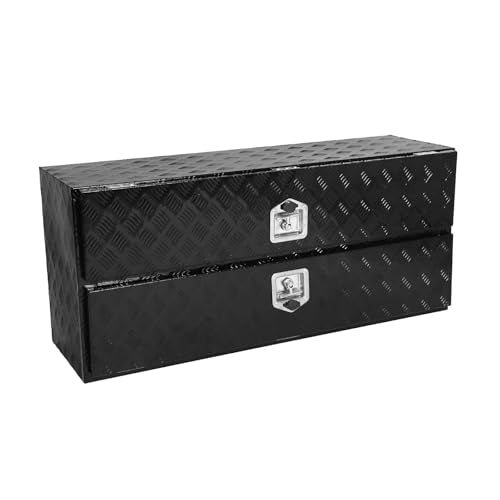 confote 48 Inch Heavy Duty Aluminum Double-layer Truck Tool Box, Truck bed Tools Storage Organizer with One Lower Door, Lock and Keys ﻿For Truck, Van, Trailer - color: Black, size: 48 x 21 x 13.5 inch-Double-layer