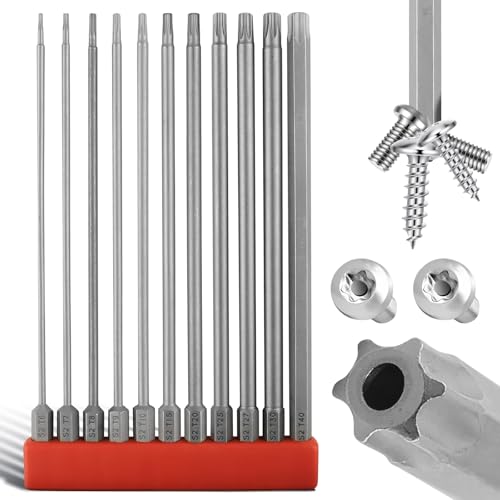 11PCS 6 Point Long Torx Bits Set Security Torx Bit Set 1/4 Inch Hex Shank S2 Alloy Steel TT6,TT7,TT8,TT9,TT10,TT15,TT20,TT25,TT27,TT30 & TT40(150mm) - color: 150mm-–security Torx Bits, size: 6 point