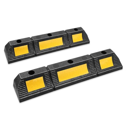 DNA Motoring 2 Pack 22.8" Parking Stopper for Garage, Heavy Duty Garage Parking Aid, Parking Gadgets Protects Car and Garage Walls, w/Reflective Yellow Tape Curb, 22.8" L x 4.33" W x 3.34" H - style: 1 side Reflective Strip