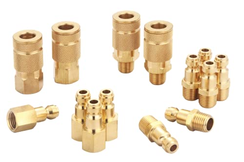 1/4 Inch NPT Coupler and Plug Kit, Automotive Type C | 14 Piece, Solid Brass Quick Connect Air Fittings Set - size: Coupler and Plug Kit 14 Piece