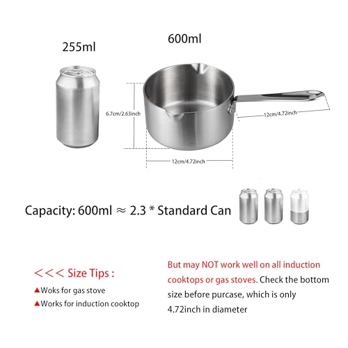 IMEEA Milk Butter Warmer Mini Butter Melting Pot Coffee Maker with Dual Pour Spout 18/10 Tri-Ply Stainless Steel (20oz/600ml) - size: 20 fl oz