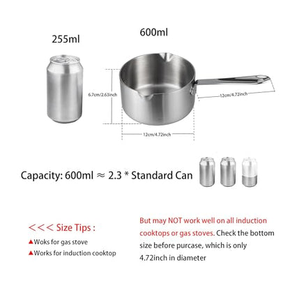 IMEEA Milk Butter Warmer Mini Butter Melting Pot Coffee Maker with Dual Pour Spout 18/10 Tri-Ply Stainless Steel (20oz/600ml) - size: 20 fl oz