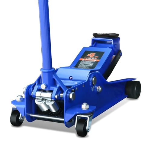Auto Dynasty 4 Ton Low Profile Floor Jack, Heavy Duty Steel Hydraulic Car Jack with Dual Pistons Quick Lift Pump, Hydraulic Racing Floor Jack, Lifting Range 4.5" to 20", Blue - color: Blue, size: 4T Dual Pump