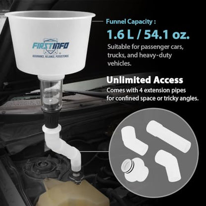FIRSTINFO No-Spill Coolant Funnel Kit Coolant Refilling Funnel Set | with Extension Pipes, F35613