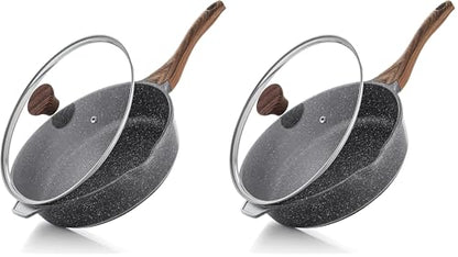 SENSARTE Nonstick Deep Frying Pan Skillet, 12-inch Saute Pan with Lid, Stay-cool Handle, Chef Pan Healthy Stone Cookware Cooking Pan, Induction Compatible, PFOA Free (Pack of 2) - color: Gray, size: 12-inch/5QT (Pack of 2)