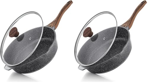 SENSARTE Nonstick Deep Frying Pan Skillet, 12-inch Saute Pan with Lid, Stay-cool Handle, Chef Pan Healthy Stone Cookware Cooking Pan, Induction Compatible, PFOA Free (Pack of 2) - color: Gray, size: 12-inch/5QT (Pack of 2)