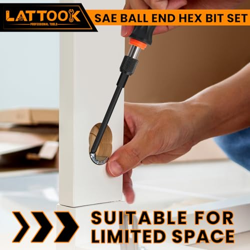 Ball End Hex Bit Set with Quick Release Bit Driver | LATTOOK 10PCS SAE Ball End Hex Head Allen Wrench Drill Bit Set, Allen Key Drill Bit Set, Magnetic S2 Steel, 4'' Long - style: 10PCS Ball Hex Bits+Bit Driver