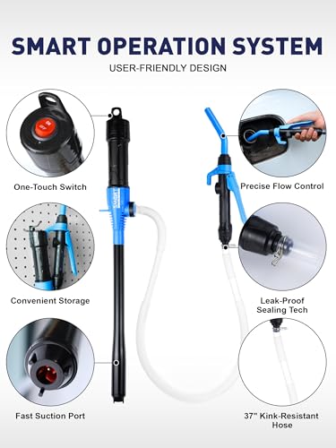 Cordless Fuel Transfer Pump 2.8 GPM High Flow Electric Fluid Transfer Pump | Battery Powered Oil Transfer Pump, Portable Gas Transfer Pump with Flow Flow Control, Gasoline Transfer Pump for Lawn Mover - size: w/ Flow Control Nozzle