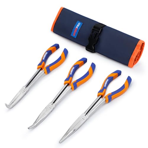 3 PCS 11 Inch Long Needle Nose Pliers Set with Handle, Extra Long Reach Pliers Set with 45°, 90° Bent and Straight Nose Pliers for Narrow Spaces - size: 11 Inch - 3 PCS