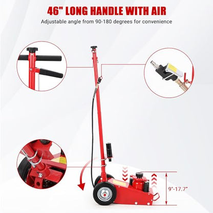 GarveeTech 30 Ton Air Hydraulic Floor Jack for Heavy Duty Trucks & Tractors – Low Profile (9"-17.7"), 4 Adapters, 46" Adjustable Handle – 66,000 Lbs Capacity - color: 30 Red