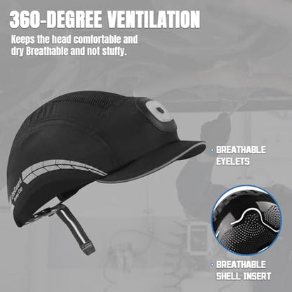 UM ULTRAMAXX Lightweight Bump Cap with Reflective Stripes, Breathable Baseball Cap Style, Head Protection Hard Hat for Men Women - color: Black with Led Light