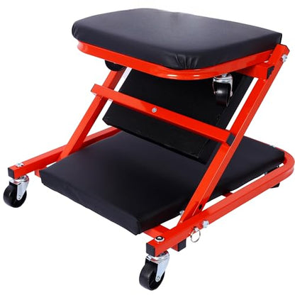 LuckyNote Mechanic, Garage Gift, 36" Z Creeper Seat, 2 in 1 Mechanic Gifts, 300 lbs Capacity, Low Profile Creeper with 6 pcs Wheels in Garage/Shop for Fathers Day Tool Gift (red) - color: Red