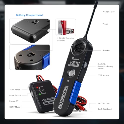 VDIAGTOOL V210 Wire Tracer Electrical Circuit Breaker Finder Automotive Open & Short Circuit Finder Circuit Tester Fault Probe Wire Tracker Electrical DC 6-42V for Cars, Motorcycle