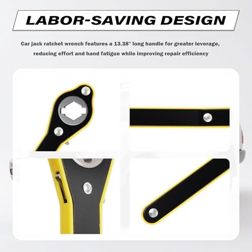 2 in 1 Car Jack Ratchet Wrench with Hexagonal & Cross,Labor-Saving 360° Swivel Scissor Jack Handle with Longer Handle,Portable Car Tire Wheel Lug Wrench Automotive Tools