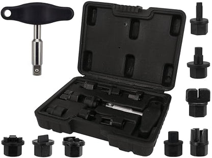 9PCS Oil Drain Plug Removal Kit Compatible with GM VW Ford Audi BMW Chrysler Lincoln with T-Handle Wrench Replace 090-999 DPR350 1320, use for BC3Z6730A, KX6Z-6730-B, 06L103801