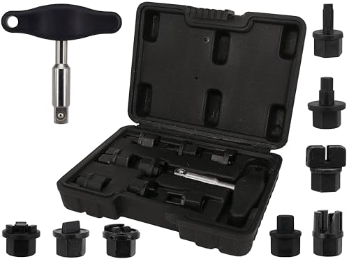 9PCS Oil Drain Plug Removal Kit Compatible with GM VW Ford Audi BMW Chrysler Lincoln with T-Handle Wrench Replace 090-999 DPR350 1320, use for BC3Z6730A, KX6Z-6730-B, 06L103801