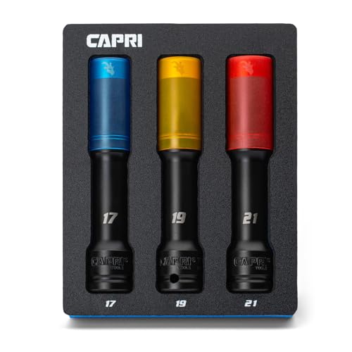 Capri Tools 1/2 in. Drive Extended Wheel Lug Nut Socket Set with Non-marring Protective Sleeve, 17, 19, 21 mm, 3-Piece