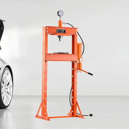 VEVOR Hydraulic Shop Press, 20 T H-Frame Pneumatic Shop Press with Press Plate, Stable Garage Floor Adjustable Hydraulic Press with Triangular Support, Fit for Bending, Straightening & Stamping - size: 20T
