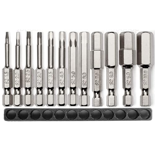 Metric Allen Wrench Drill Bit Set - Premium 12pc Complete Set w/Storage Case and Bit Holder - 1.5mm - 10mm 1/4in Hex Shank Magnetic Bit Set - The GIFD Collection S2 Steel Long 2in drive heads - style: ALLEN (METRIC)
