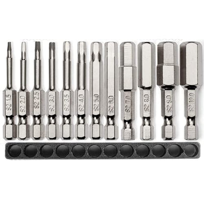Metric Allen Wrench Drill Bit Set - Premium 12pc Complete Set w/Storage Case and Bit Holder - 1.5mm - 10mm 1/4in Hex Shank Magnetic Bit Set - The GIFD Collection S2 Steel Long 2in drive heads - style: ALLEN (METRIC)