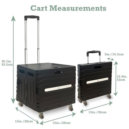 Inspired Living Collapsible Folding Utility Cart, Heavy-Duty Rolling Crate with 360° Wheels, Telescoping Handle, Hidden Lid, Holds 200 Lbs, Black