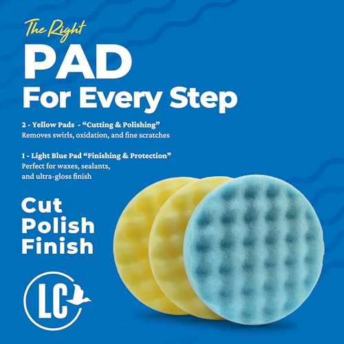 Lake Country 5.5” Waffle Foam Pad Kit (3-Pack) – Yellow & Blue Polishing Pads for Compounding, Polishing & Finishing – Fits 5” Backing Plate