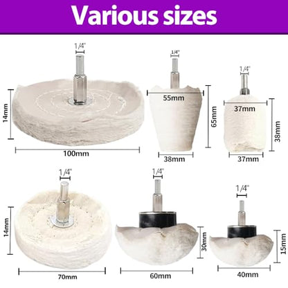 6 PCS Buffing Pad Polishing Wheel for Dremel, Buffing Wheel Kits with 1/4 Inch Shank for Metal Aluminum Chrome Wood Jewelry Brass Glass Plastic Stainless Steel - style: 6 PCS