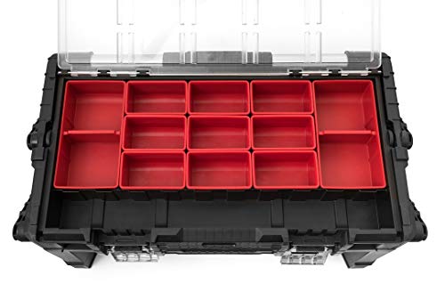 KETER 22 Inch Cantilever Plastic Portable Tool Box Organizer with Metal Latches for Small Parts, Hardware and Tool Storage and Organization